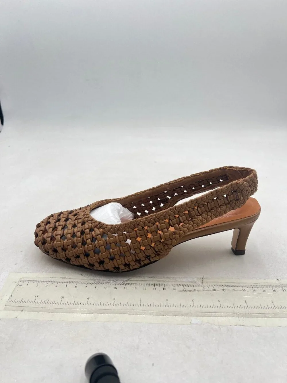 Brown Women's Slingback Strap Square Toe Pump Slip On Kitten Heels Woven Sandals